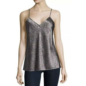 VINCE Monochrome Cani Camisole Top L Gray Floral Silk V-neck Bias Cut